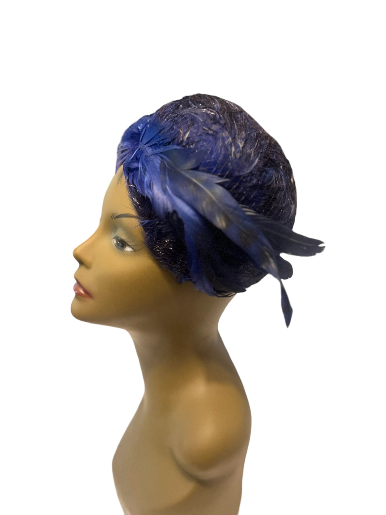 Vintage blue feather hat Bea Polk