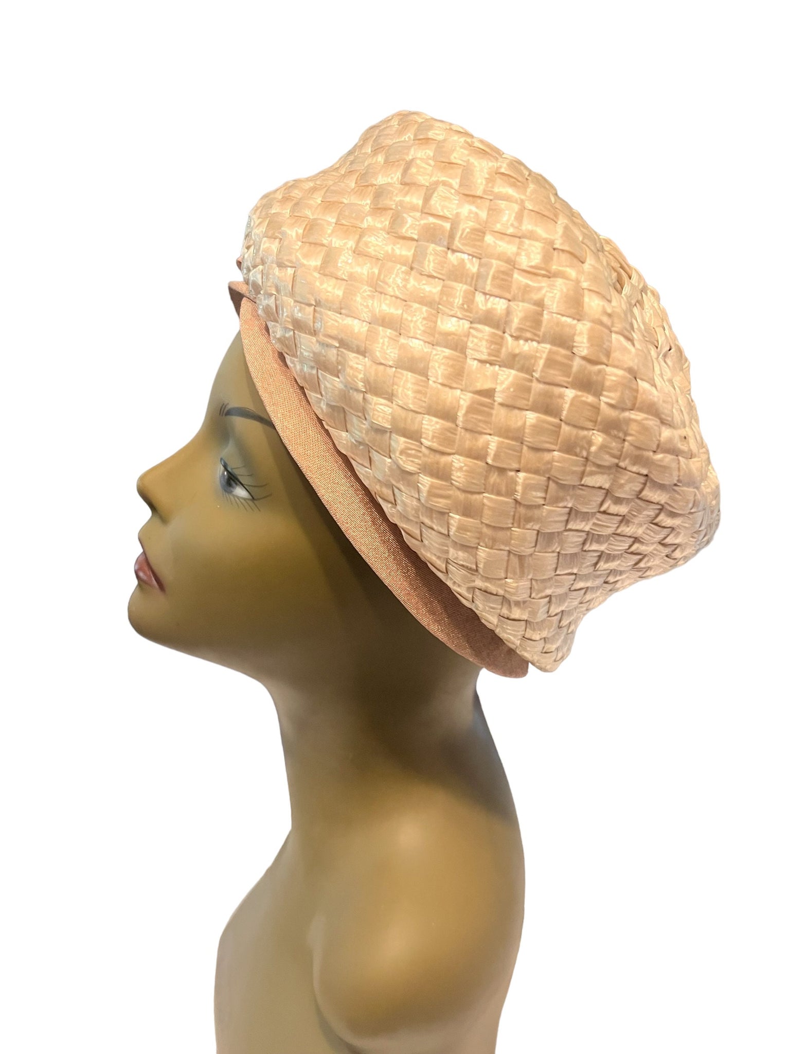 Vintage 60's beige pillbox straw hat