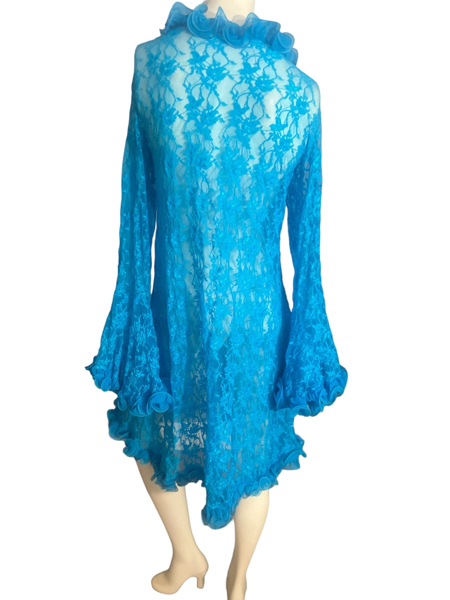 Vintage turquoise ruffle lace robe M