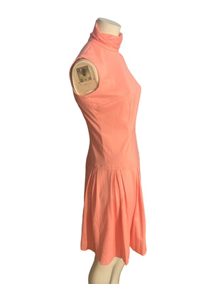 Vintage 70's peach sleeveless high neck dress M