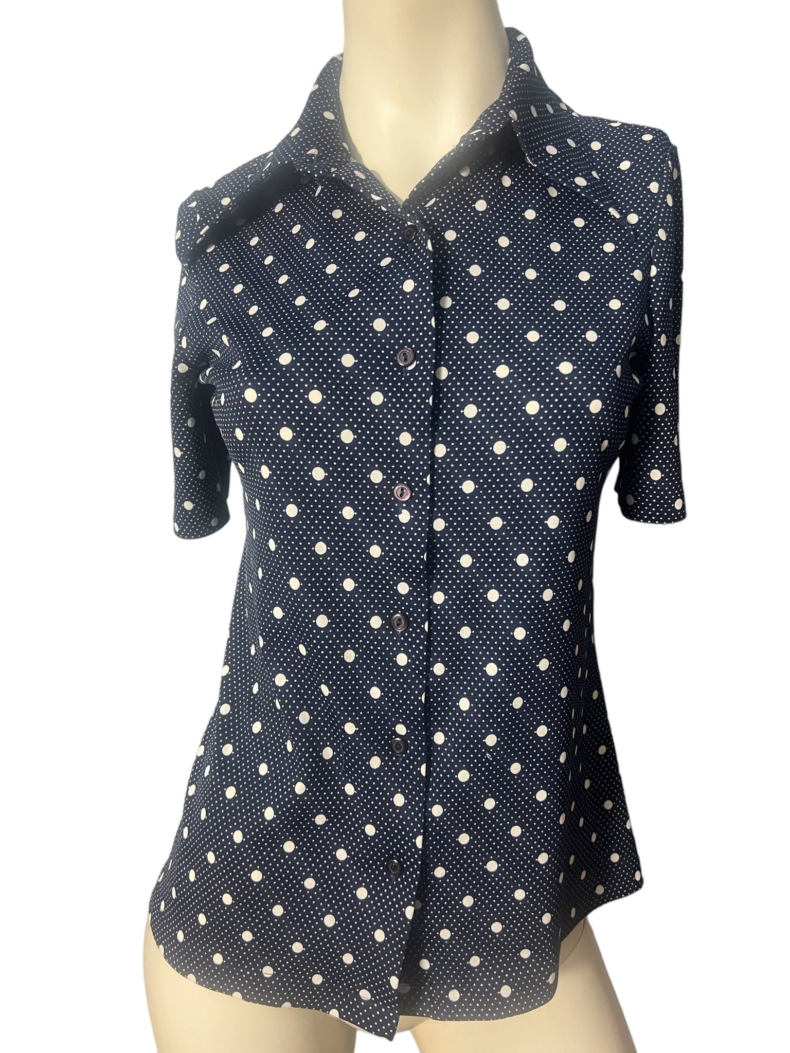 Vintage 70's blue polka dot shirt L Import Corner