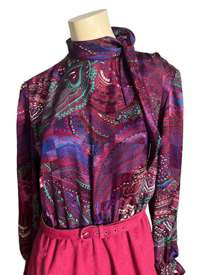 Vintage 80's paisley pink dress w/ jacket L