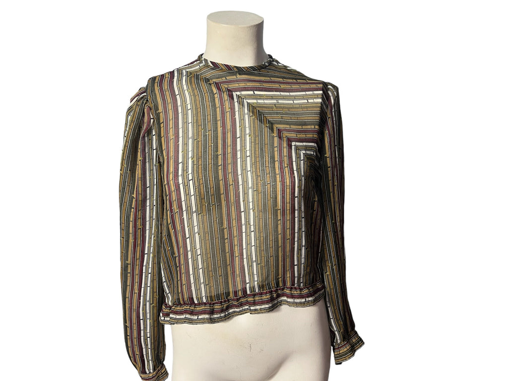 Vintage 70’s top blouse XS S brown stripe