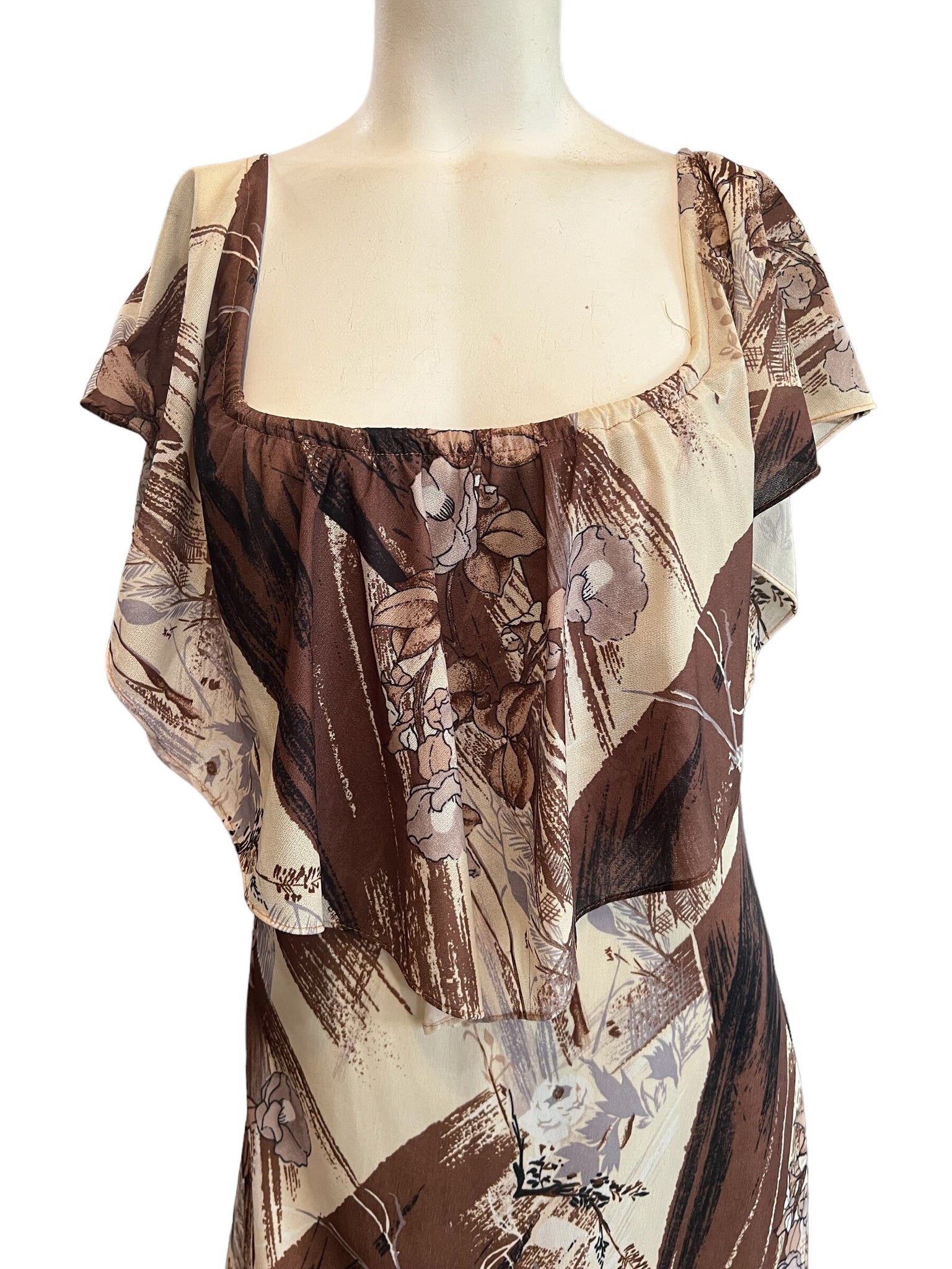 Vintage 70’s brown dress ruffle top M L