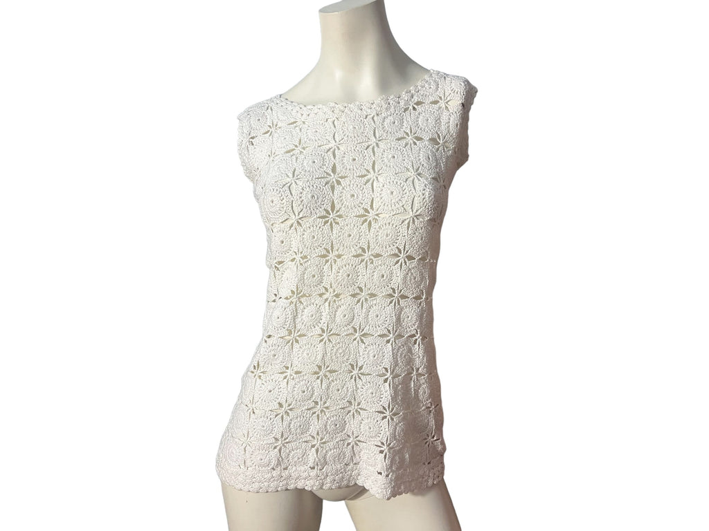 Vintage hand made white crochet top S