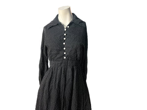 Vintage 70's black & white polka dot dress S M