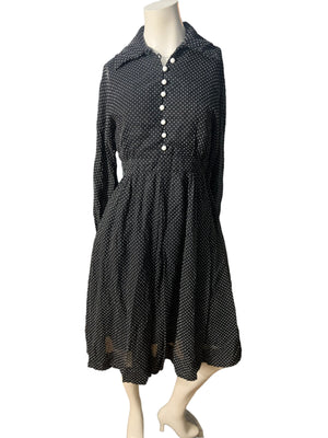 Vintage 70's black & white polka dot dress S M