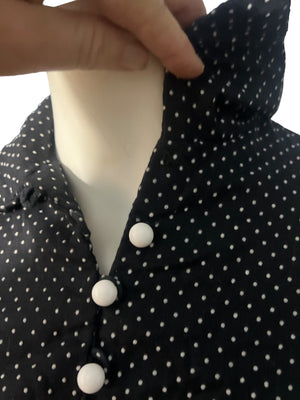 Vintage 70's black & white polka dot dress S M