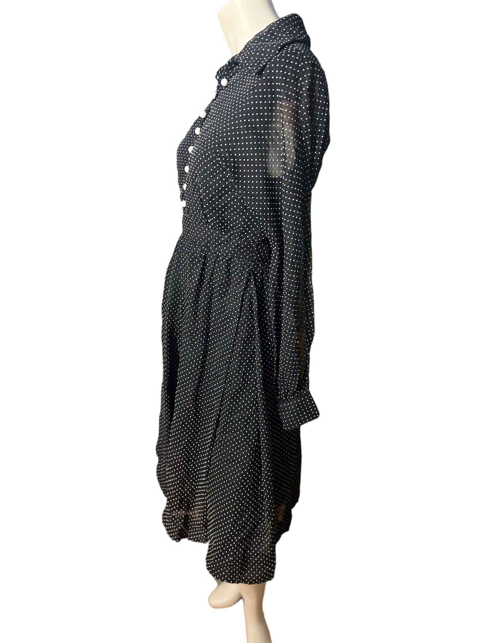 Vintage 70's black & white polka dot dress S M