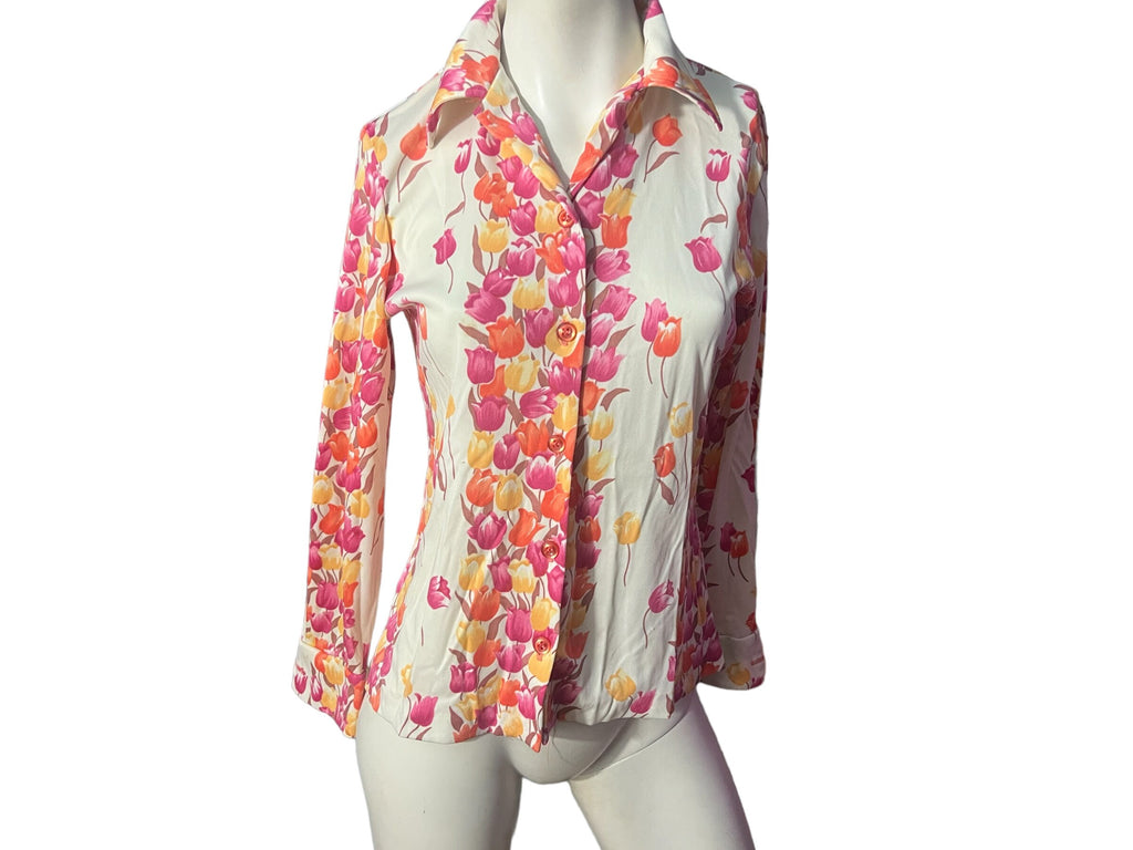 Vintage 70's floral shirt blouse M