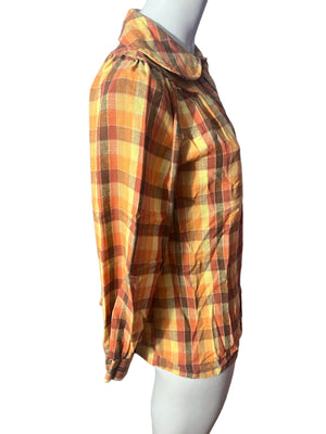 Vintage 70's brown plaid blouse M The Art Shirt