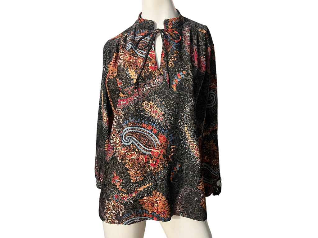 Vintage 70’s black paisley shirt L XL Carol Henry