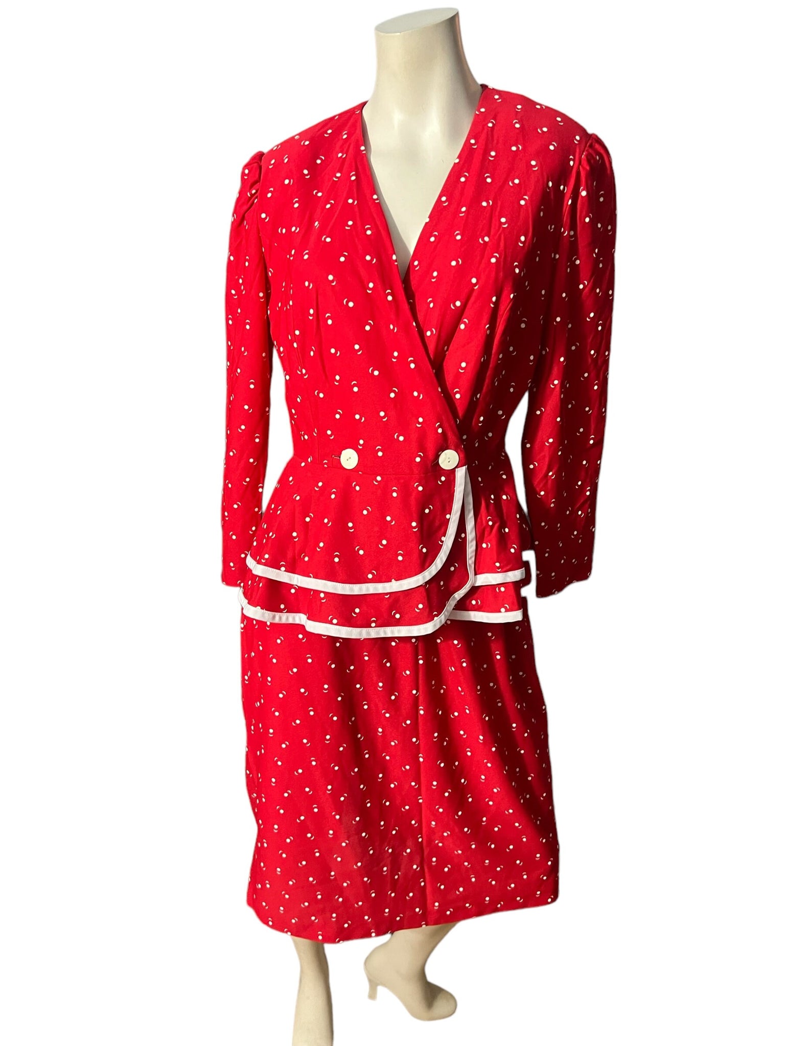 Vintage 80’s red peplum suit 14 L