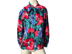 Vintage 80's floral bow tie blouse top S M rrrrruss