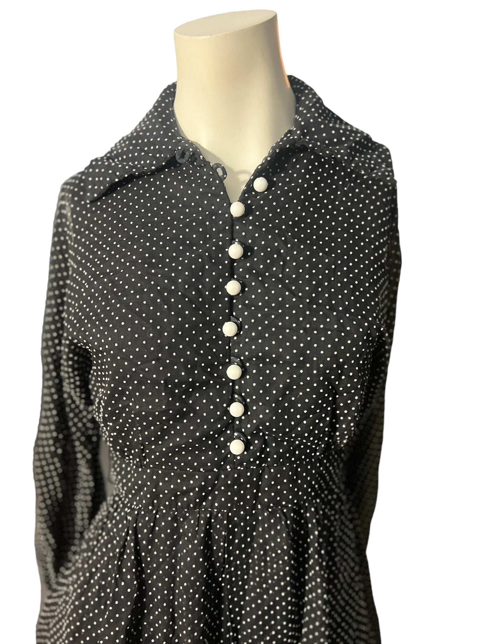 Vintage 70's black & white polka dot dress S M