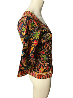 Vintage 70's batik top blouse M