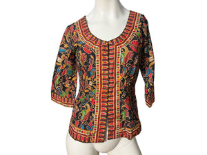 Vintage 70's batik top blouse M