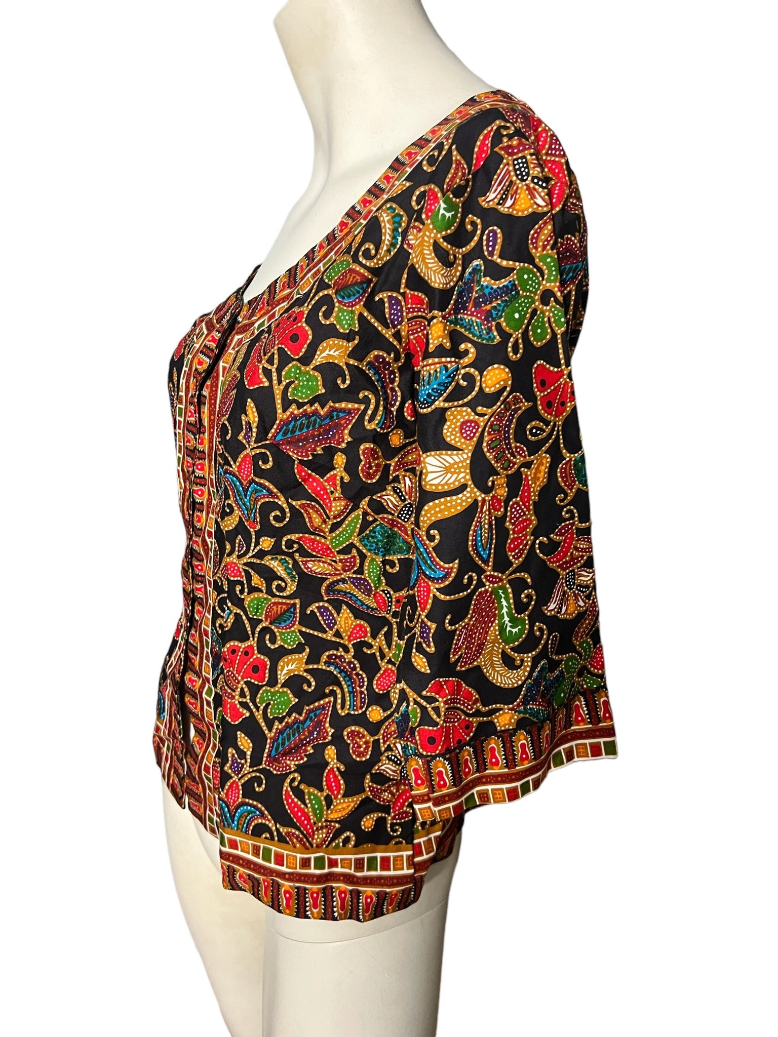 Vintage 70's batik top blouse M