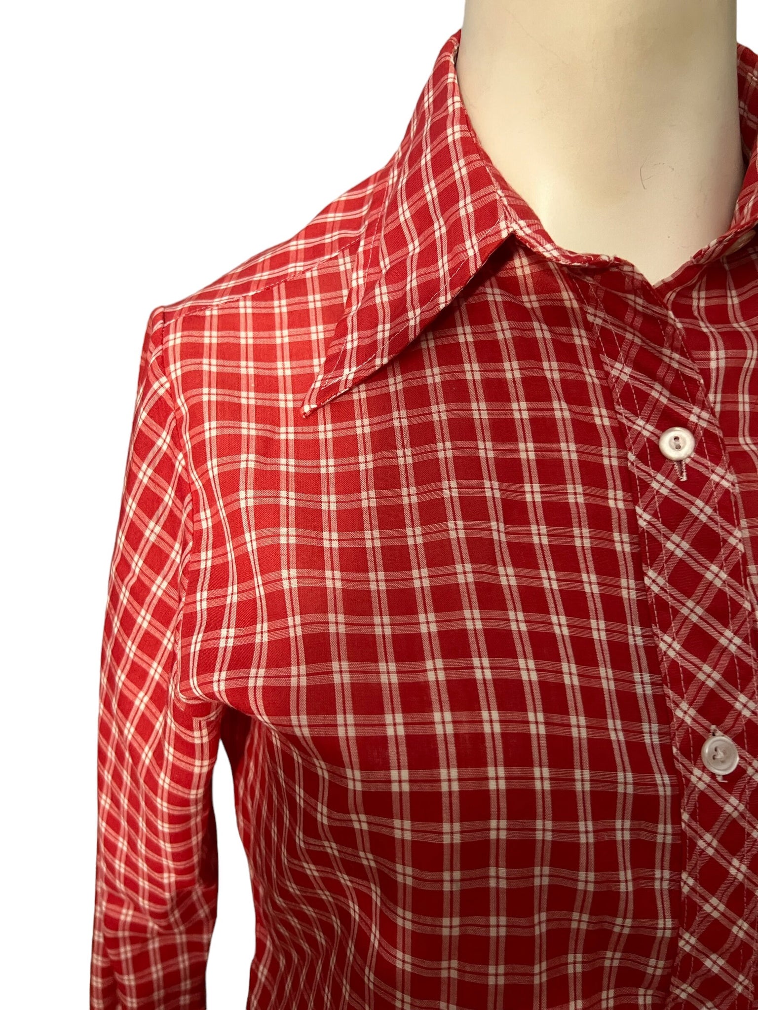 70’s red plaid blouse shirt M