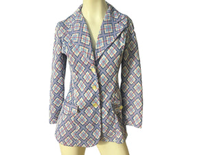 Vintage Mod Blue Plaid 70's Ladies Jacket Coat M 12