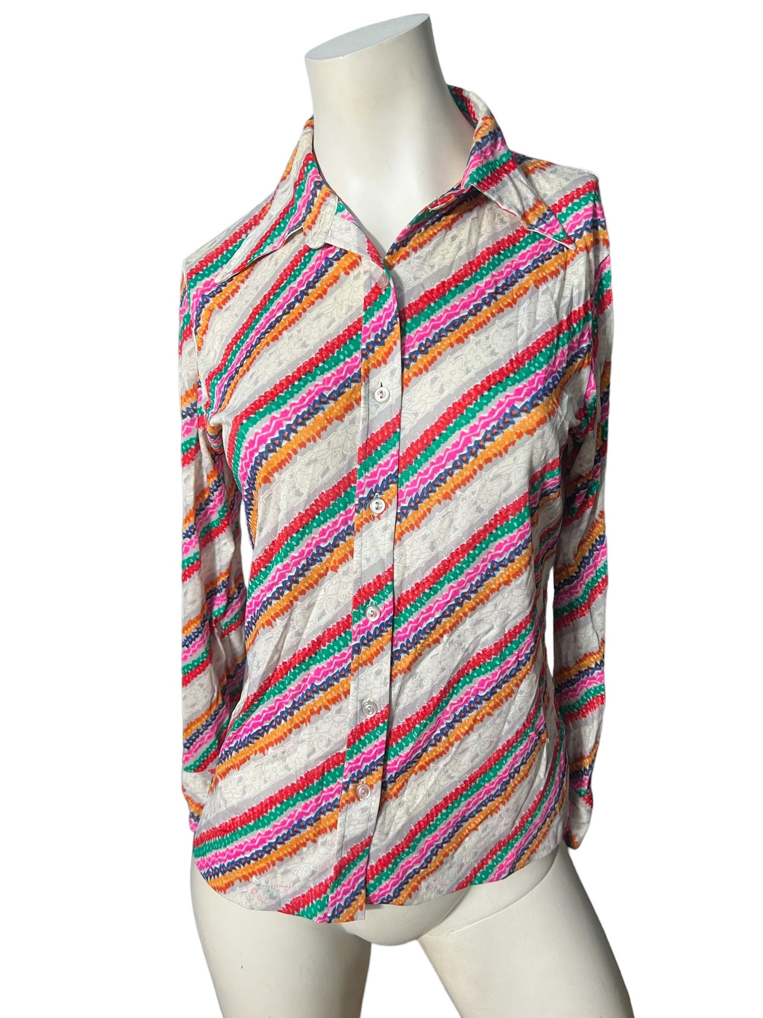 Vintage 70's Eileen Rainbow Disco Shirt L