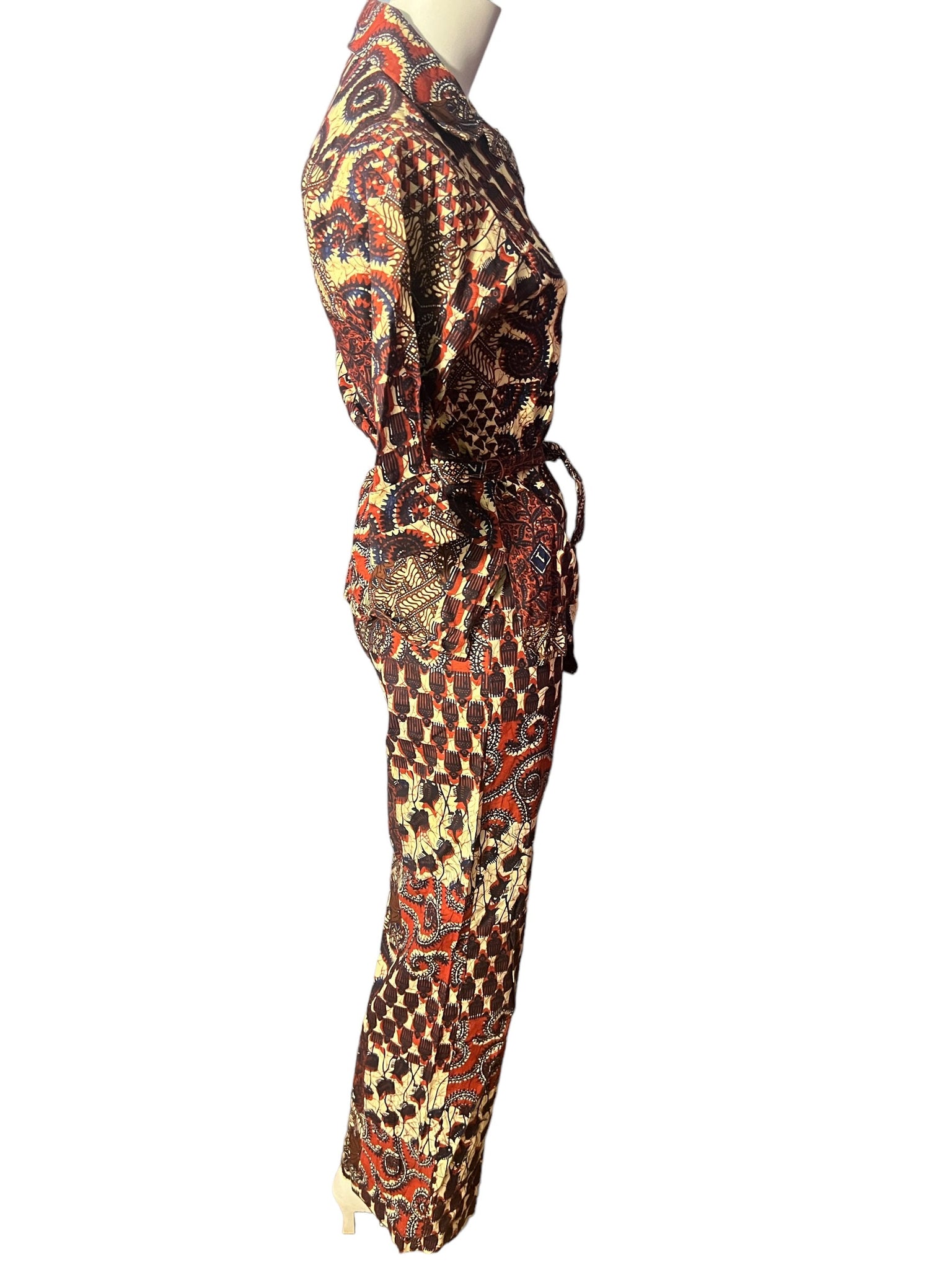 Vintage 70's batik bellbottom pantsuit S Howard Wolf