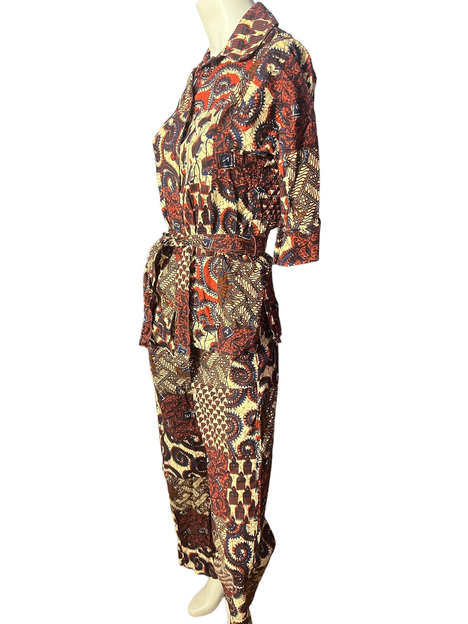 Vintage 70's batik bellbottom pantsuit S Howard Wolf