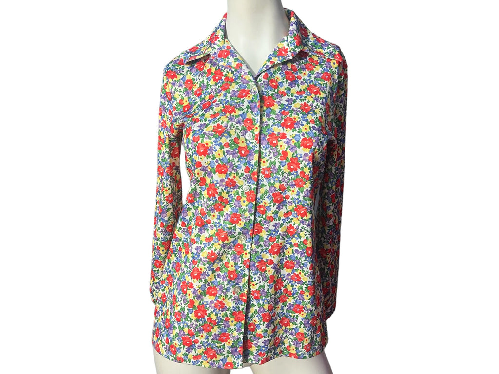 Vintage 70's floral shirt blouse M L