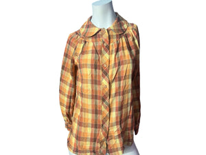 Vintage 70's brown plaid blouse M The Art Shirt