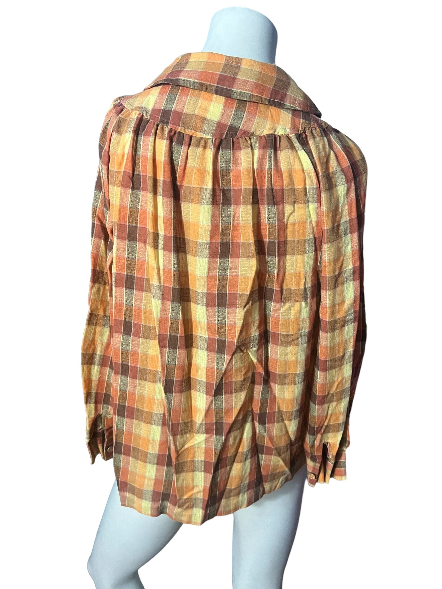 Vintage 70's brown plaid blouse M The Art Shirt