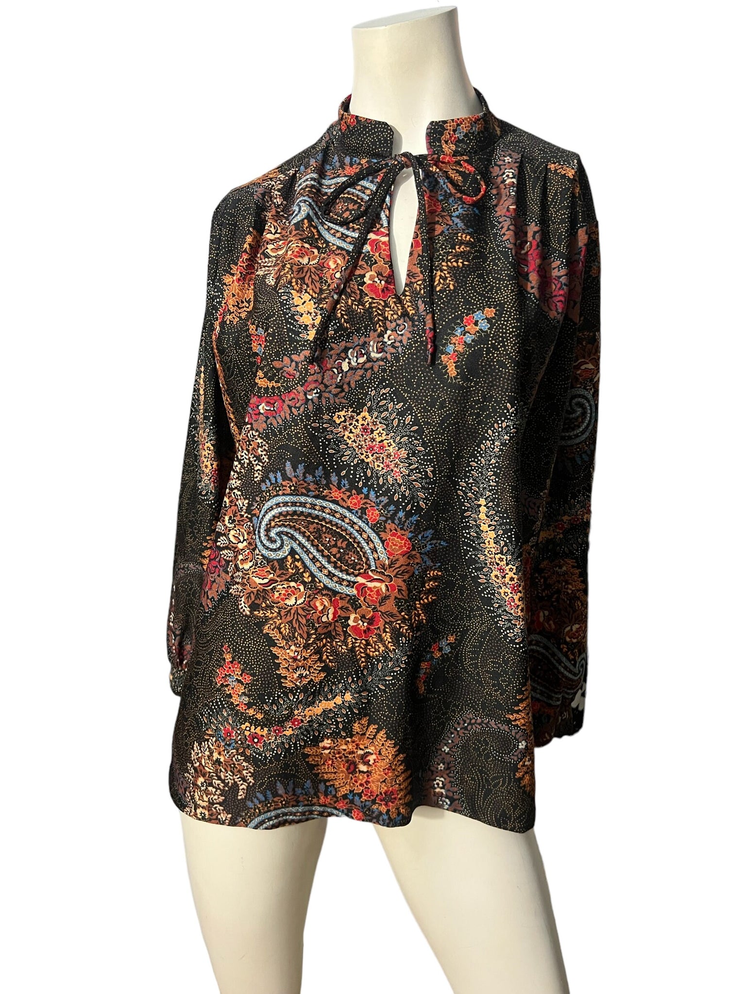 Vintage 70’s black paisley shirt L XL Carol Henry