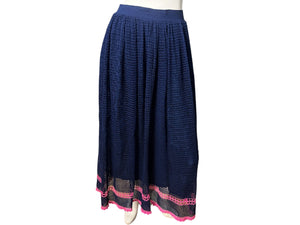 Vintage crochet maxi skirt blue & pink M