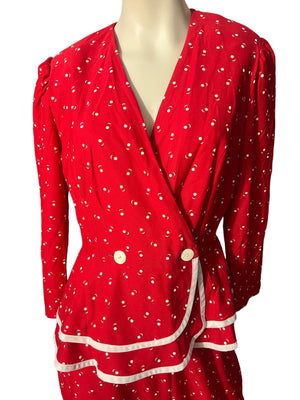 Vintage 80’s red peplum suit 14 L