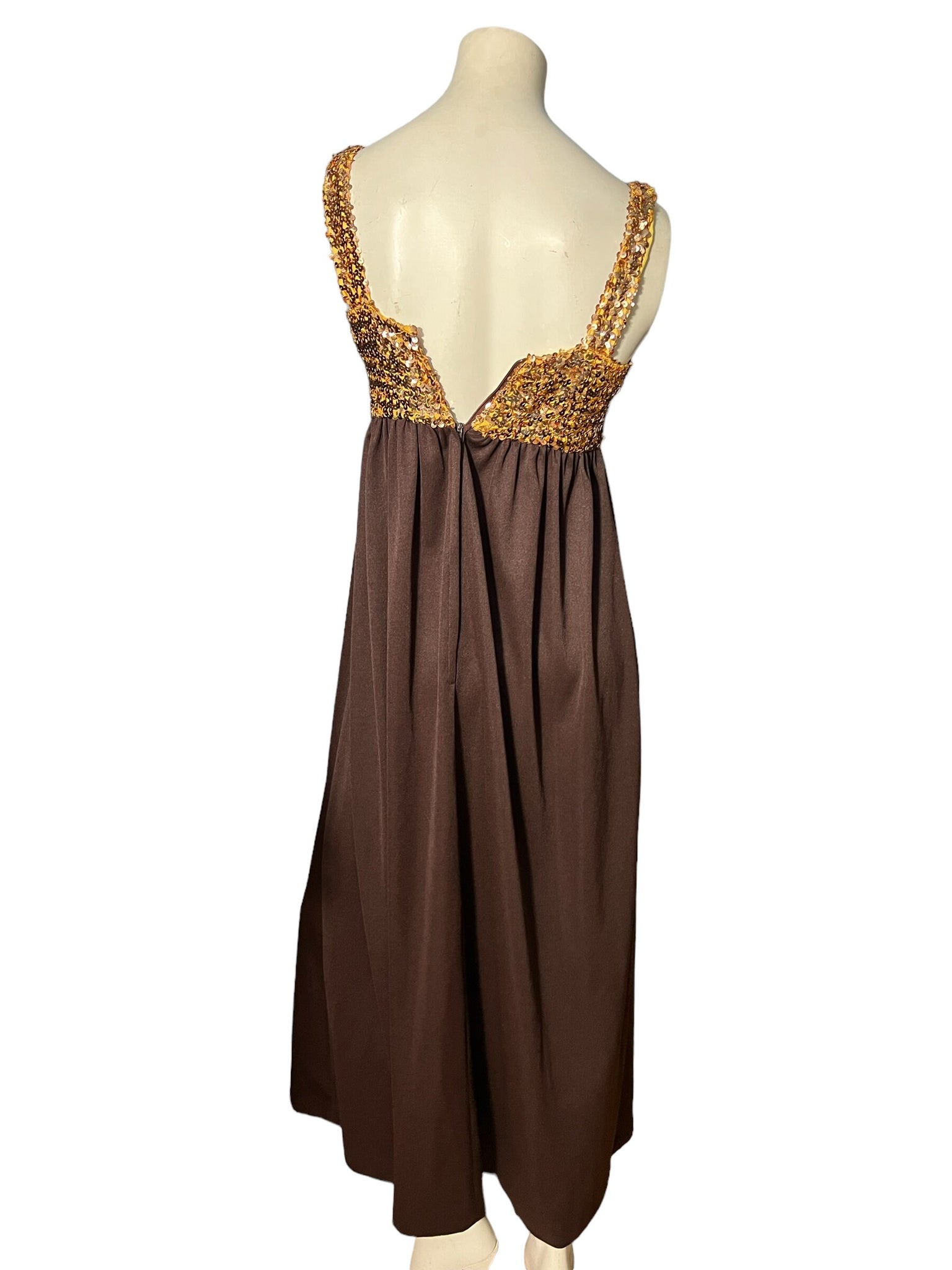 Vintage 70’s Coco gold & brown sequin dress S