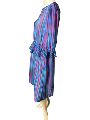 Vintage 80’s striped peplum dress L Sears