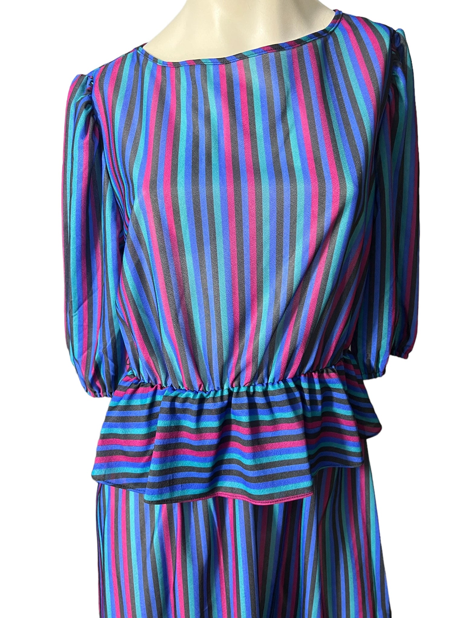 Vintage 80’s striped peplum dress L Sears