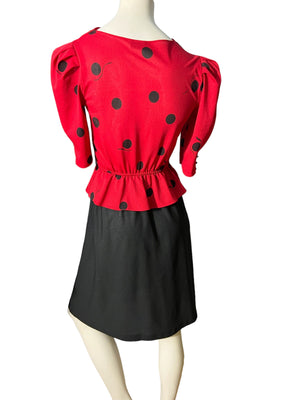 Vintage 80’s red & black peplum dress S Pea Patch