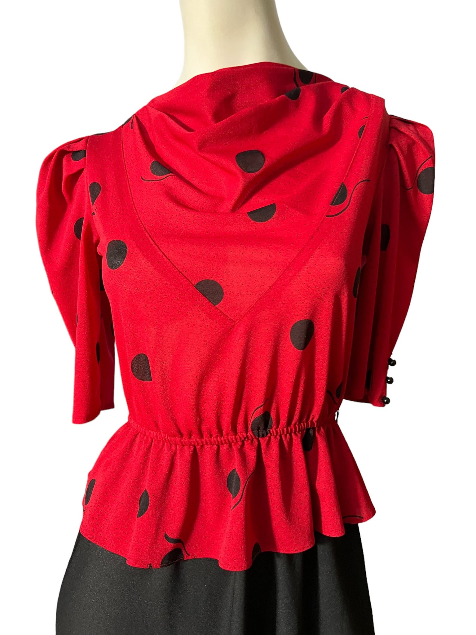 Vintage 80’s red & black peplum dress S Pea Patch