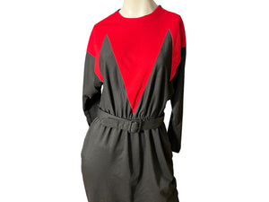 Vintage 80’s black & red color block dress M