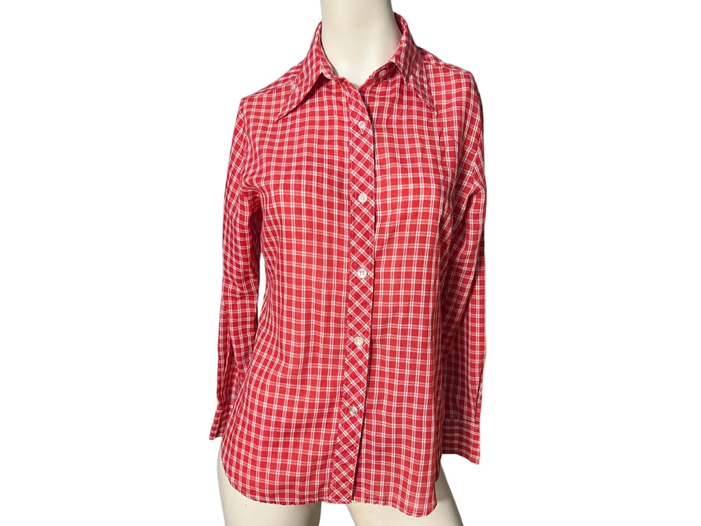 70’s red plaid blouse shirt M