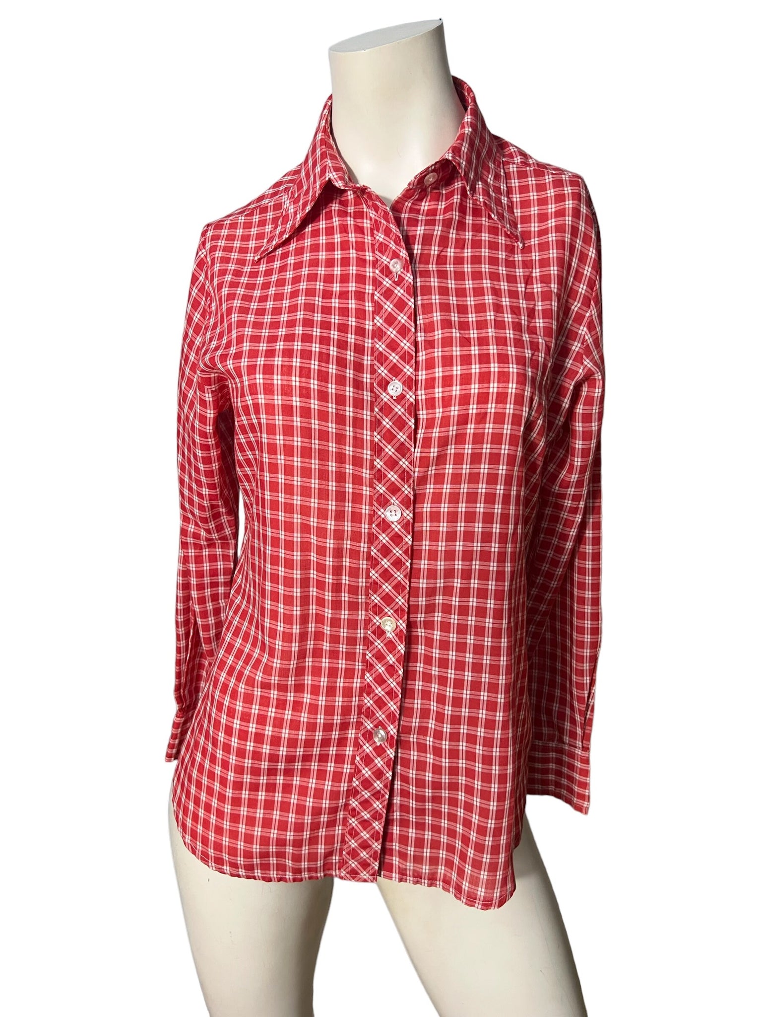 70’s red plaid blouse shirt M