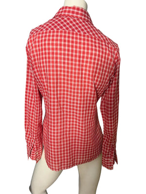 70’s red plaid blouse shirt M