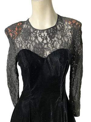 Vintage 80's black velvet party dress Zum Zum M