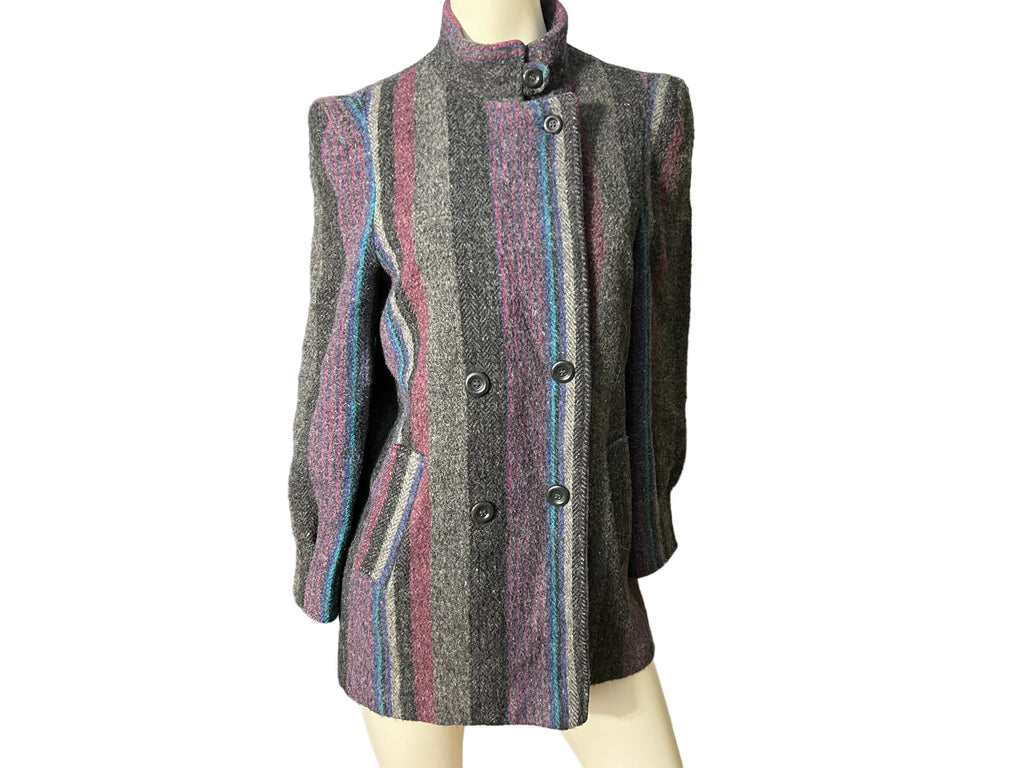 Vintage 80's striped wool coat M 9