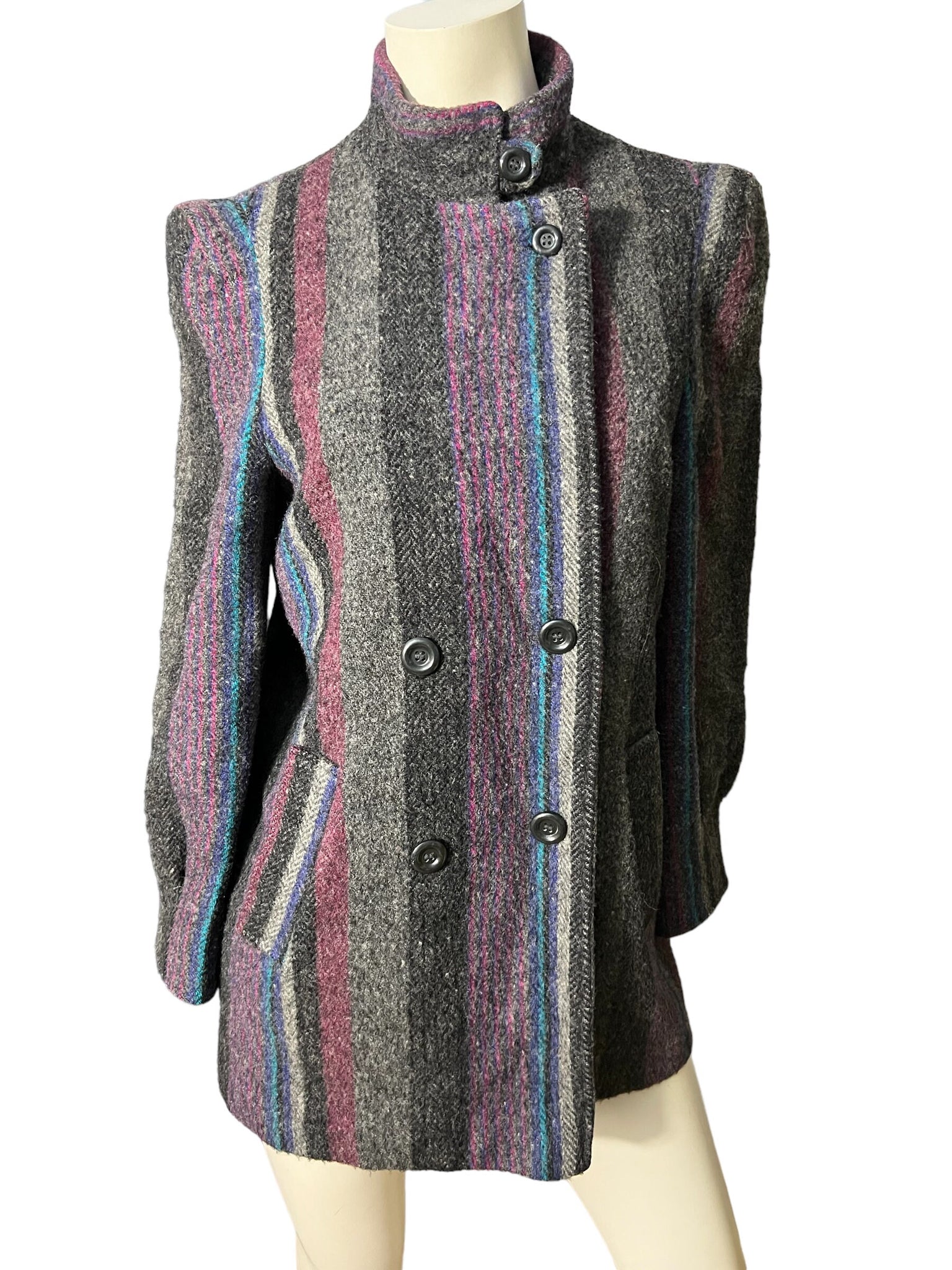 Vintage 80's striped wool coat M 9