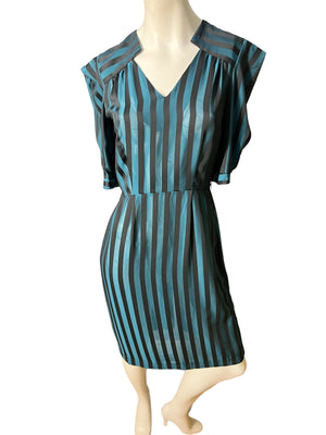 Vintage striped 80’s 70’s dress M green & black