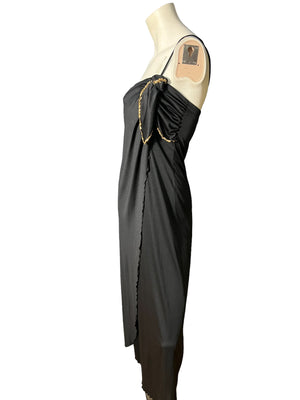 Vintage 70’s long black & gold dress M