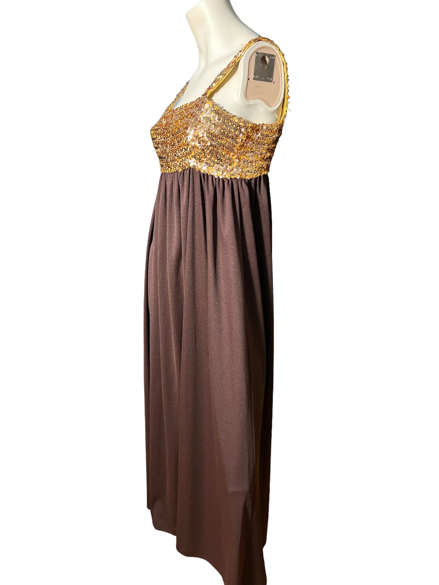 Vintage 70’s Coco gold & brown sequin dress S