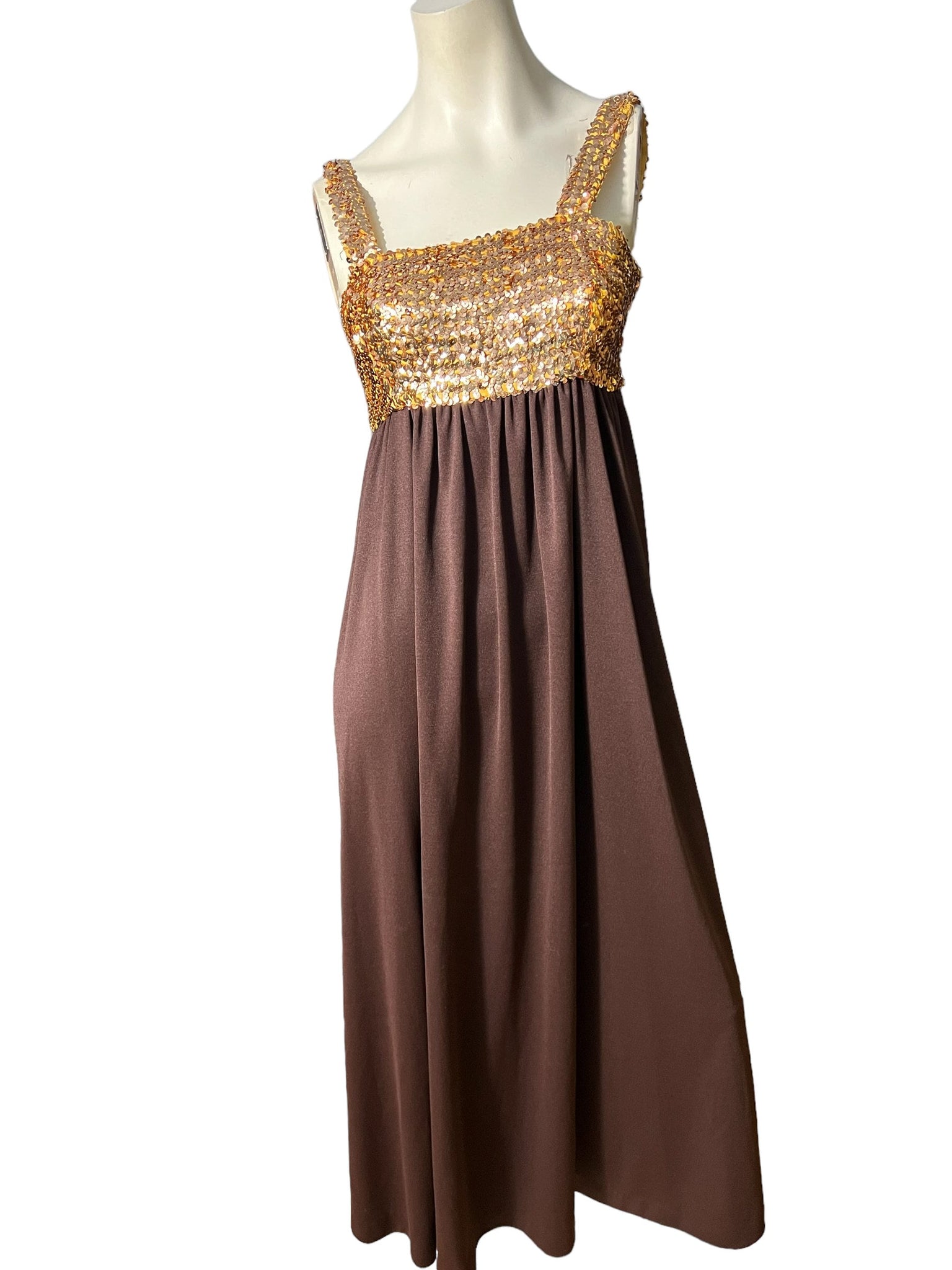 Vintage 70’s Coco gold & brown sequin dress S