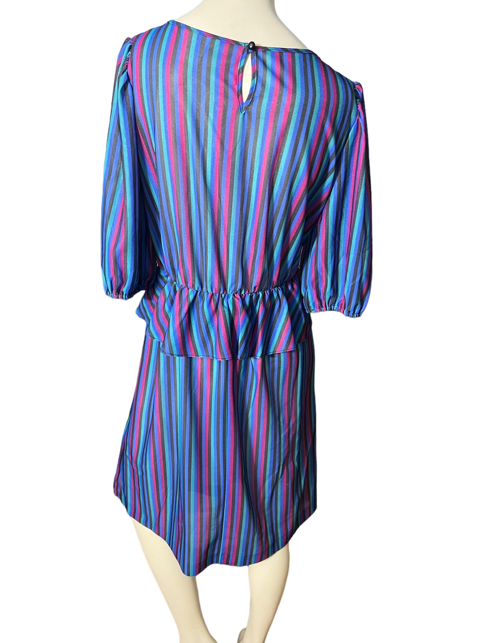 Vintage 80’s striped peplum dress L Sears